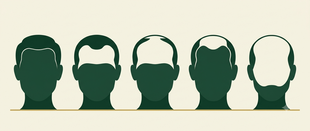 Norwood scale progression showing stages of male pattern hair loss