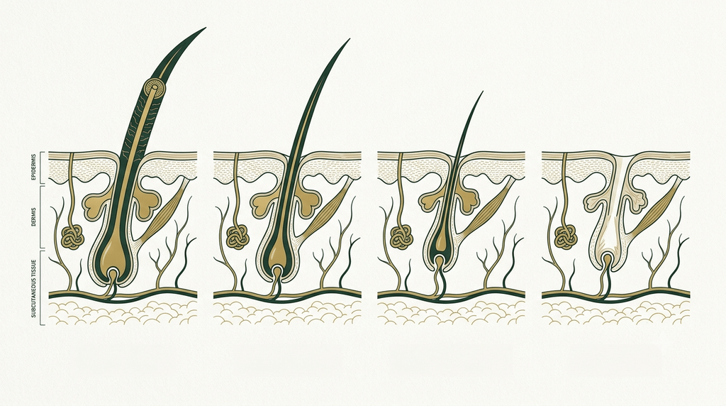 Illustration of hair follicle miniaturisation caused by DHT in male pattern hair loss
