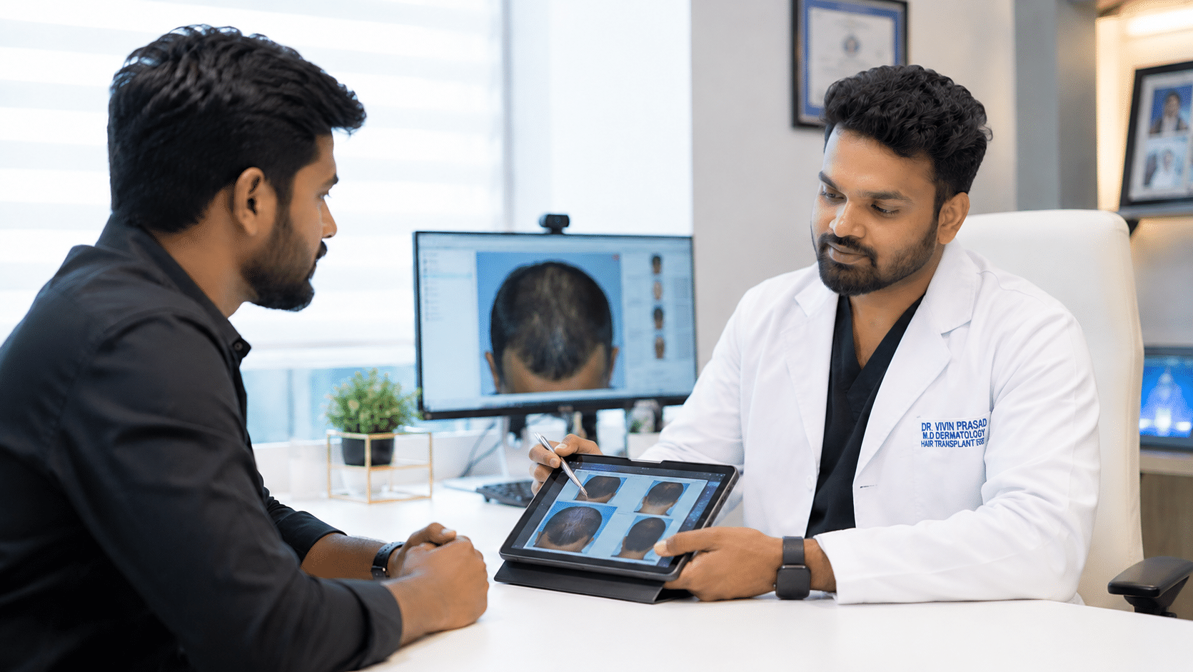 Book hair loss consultation with Dr. Vivin Prasadh at Dheeran Clinic Coimbatore